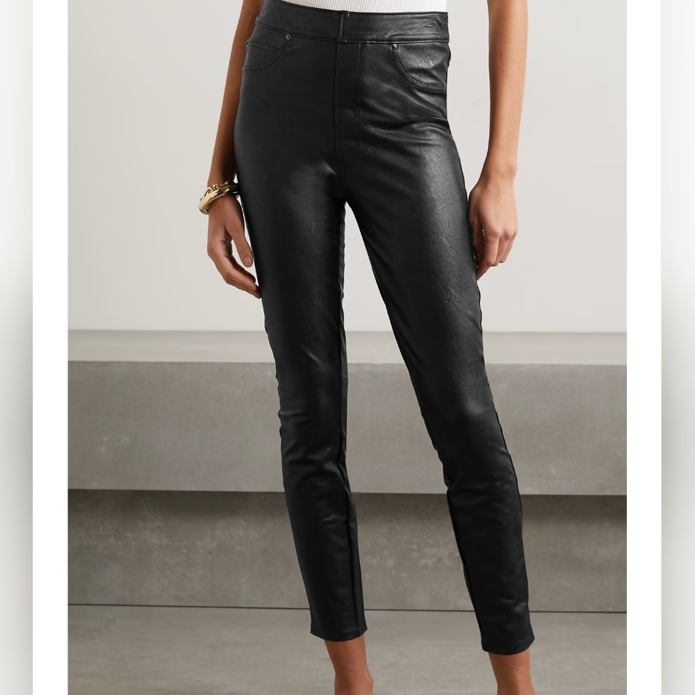 SPANX Faux Leather Skinny Leggings Black NWT Sculpting Stretch Moto Chic S